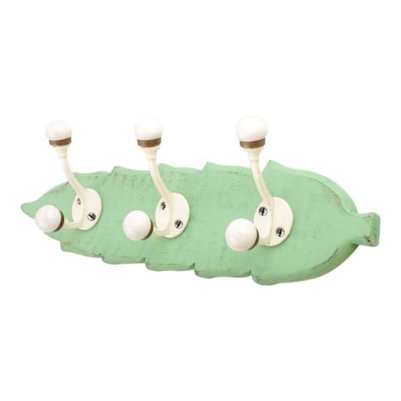 Green Cream Double Loop Ceramic Iron Wooden Hooks